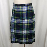 Vintage Wool Tartan Scotch Plaid Kilt Wrap Skirt Womens S Green Blue Safety Pin