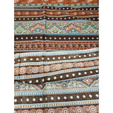 VIP Fabrics Jacobean Print Brown Blue 70's Look Screenprint Cotton Fabric 1 yard