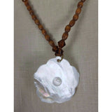 Carved Iridescent Mother of Pearl Shell Pendant Wood Beads NECKLACE Jewelry