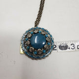 Turquoise Beads Medallion Pendant Silver Filigree Statement Necklace Earrings