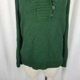 LRL Ralph Lauren Shawl Collar Henley Cotton Knit Sweater Womens L Dark Green