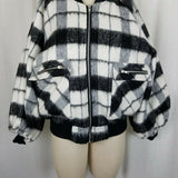 Forever 21 Contemporary Buffalo Plaid Mohair Wool Bomber Jacket Womens M Black