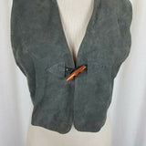 Vintage Jordache Leather Wood Toggle Front Vest Womens S M Satin Back Waistcoat