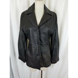 Marc New York Distressed Black Leather Jacket Womens M Fitted Tailored Button Up