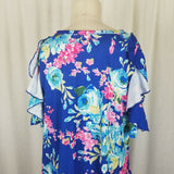 Floral Baby Doll Twirl Ruffles Sleeves Mini Tunic Dress Womens 2XL Stretch Blue