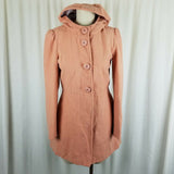 Sybilla Vegan Wool Hooded Skater Fit & Flare Puff Sleeves Coat Peacoat Womens M