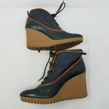 LL Bean Wedge Platform Lace Up Fabric Ankle Boots Womens 8 M Winter Fashion Snow