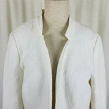 Ann Taylor Loft Open Front Woven Crosshatch White Cotton Jacket Womens 12
