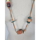 African Bohemian Hippie ARTISAN Clay Beaded Leather Strand NECKLACE Jewelry