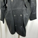 Vintage Workers For Freedom London Black Leather Double Breasted Coat Womens 16