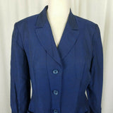 Sigrid Olsen Woven Dark Blue Button Up Jacket Blazer Womens 10 Apron Pockets