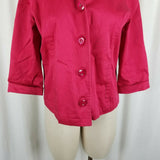 Chico's 3/4 Sleeves Jacket Blazer Womens 1 M Ruffled Pleated Collar Raspberry
