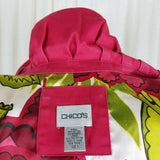Chico's 3/4 Sleeves Jacket Blazer Womens 1 M Ruffled Pleated Collar Raspberry