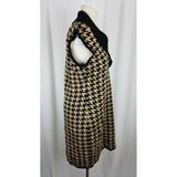 Calvin Klein Large Houndstooth Check Knit Sweater Dress Women L Shawl Collar Tan