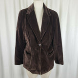 Vintage INC Petite Chocolate Brown Velvet Jacket Blazer Womens 12P Button Up USA