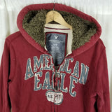 American Eagle Full Zip Up Waffle Lined Fur Trim Hoodie Sweatshirt Jacket Mens S