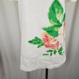 Vintage 50s Mini Mod Pixel Linen Crochet Bakelite Beaded Floral Womans Dress S
