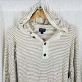 JCrew Harbor Cotton Merino Wool Sailor Striped Hooded Henley Sweater Mens XL Tan