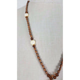 Carved Iridescent Mother of Pearl Shell Pendant Wood Beads NECKLACE Jewelry