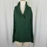 LRL Ralph Lauren Shawl Collar Henley Cotton Knit Sweater Womens L Dark Green
