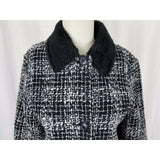 Simon Chang Boucle Woven Tweed Plaid Vegan Faux Pile Fur Lined Jacket Womens 7 8