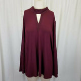 Lysse Plus Ainsley Crochet Trim Choker Top Shirt Tunic Blouse Womens 3X Currant
