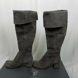 Vince Camuto Tall Knee Hi Gray Leather Fold Over Riding Boots Boho Womens 7.5