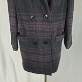 Paul Levy Purple Plaid Mohair Wool Midi Peacoat Womens M  L Vintage 80s Black