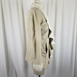 Mystree Vegan Faux Suede Sherpa Lined Drape Ruffled Swing Jacket Coat Womens S