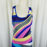 True Rock Hi Lo Psychedelic Stretch Jersey Knit Maxi Dress Womens S Assymetrical