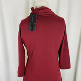 Matti Mamane Maroon Ruffled Ruched Faux Wrap Jersey Knit Dress Womens 2 M NWT
