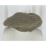 Vintage Knit Crochet Beret Flat Flexible Stretch Circle Rope Look Hat Tan Olive