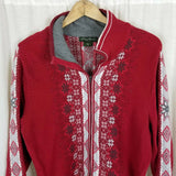 Eddie Bauer Nordic Snowflake Full Zip Knit Sweater Jacket Mens XLT Christmas Red