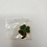3 Leaf Clover Metal Hat Pin Lapel Travel Vintage Gold Green Enamel Jewelry Three