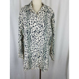 Style Exchange Satin Animal Leopard Cheetah Print Tunic Blouse Top Womens L 80s