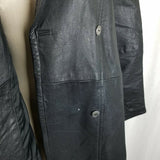 Vintage Workers For Freedom London Black Leather Double Breasted Coat Womens 16
