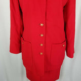 Bogner Red Wool Skirt Suit 2 Piece Outfit Set Long Blazer Jacket Womens 38 8