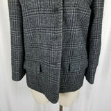 Perry Ellis Wool Windowpane Plaid Woven Peacoat Coat Jacket Womens size 8 Black