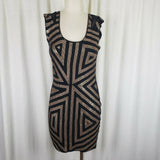 Express Gold Sequined Sheer Fitted Black Sexy Bodycon Party Dress Womens S