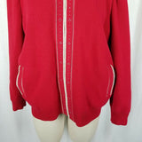 Escalier 100 Jeweled Zip Up Jacket Santana Knit Sweater Jacket Womens L Red Tan