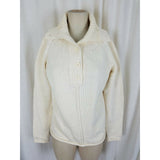 Liz Claiborne Henley Knit Sweater Cotton Shawl Collar Funnel Neck Womens M Cream