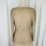 Lawrence Kazar Beaded Dress Drape Neck Long Maxi Womens 6 Formal Gown Gold Tan