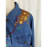 Quacker Factory Wild Jungle Zoo Animals Patch Denim Blue Jean Jacket Womens M