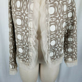 Beluva San Francisco Boutique Ruffles Woven Open Front Swing Jacket Womens M Tan