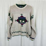 Vintage Woolrich Bird Geese Birdseye Knit Crewneck Sweater Men M Christmas Trees
