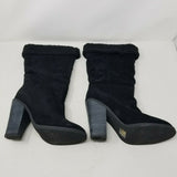 Colin Stuart x Victoria Secret Fold Over Shearling Black Suede Boots Womens 10B