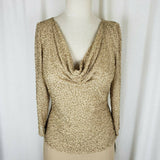 Lawrence Kazar Beaded Dress Drape Neck Long Maxi Womens 6 Formal Gown Gold Tan