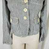 Gap Pinstriped Cropped Denim Blue Jean Trucker Jacket Womens XS Railroad Stripes