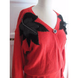 Mr. Mort Knit Wrap Blouson Sweater Dress Leaf Applique Womens M Silk Angora Vtg