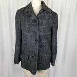 Perry Ellis Wool Windowpane Plaid Woven Peacoat Coat Jacket Womens size 8 Black